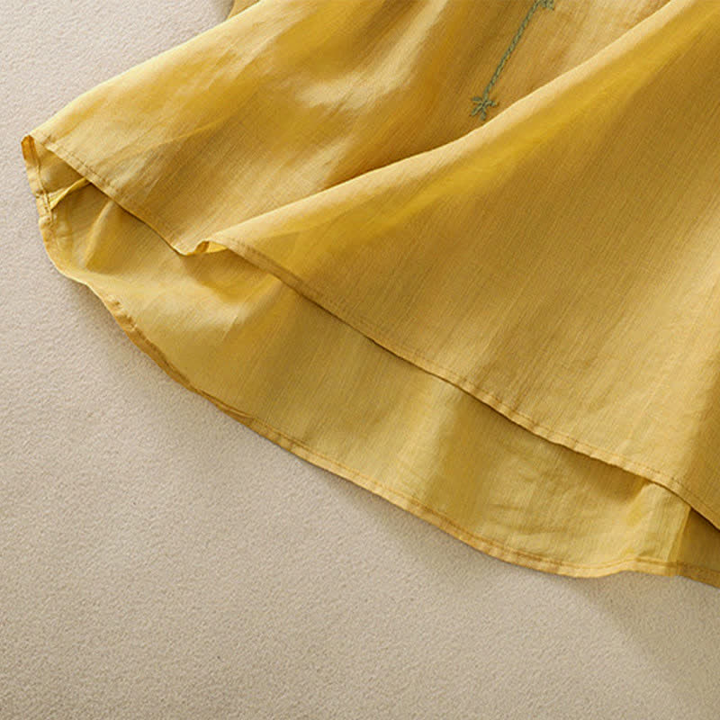 Buddha Stones Koszula damska z krótkim rękawem i okrągłym dekoltem, haftowana w kwiaty w stylu retro - image 23