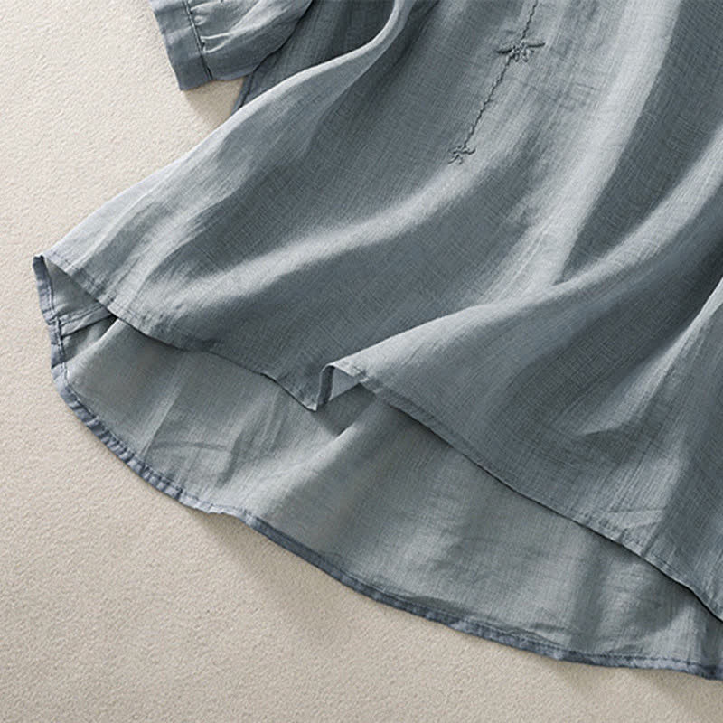 Buddha Stones Koszula damska z krótkim rękawem i okrągłym dekoltem, haftowana w kwiaty w stylu retro - image 13