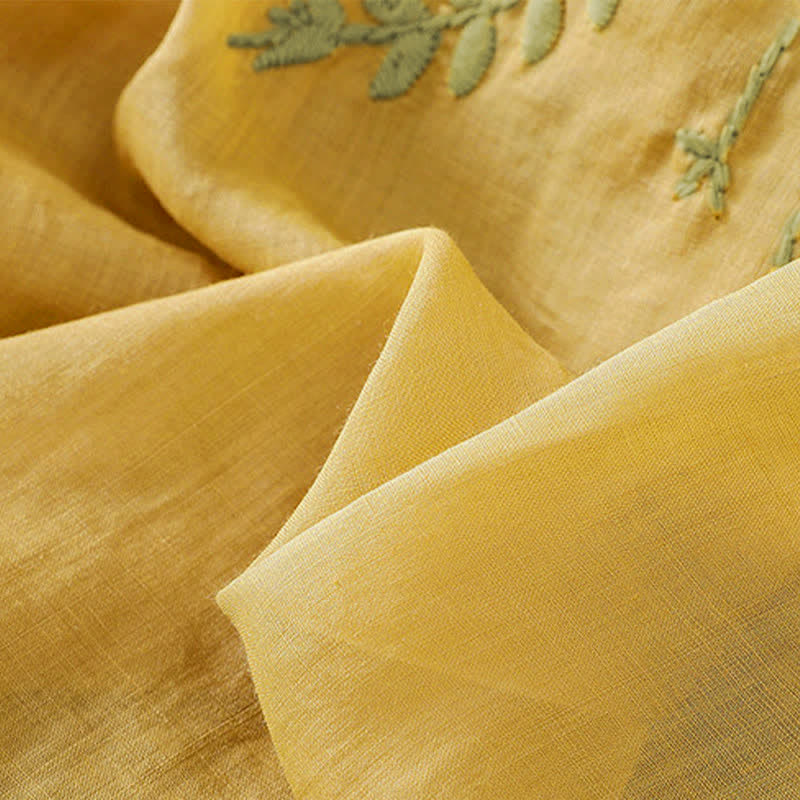 Buddha Stones Koszula damska z krótkim rękawem i okrągłym dekoltem, haftowana w kwiaty w stylu retro - image 19