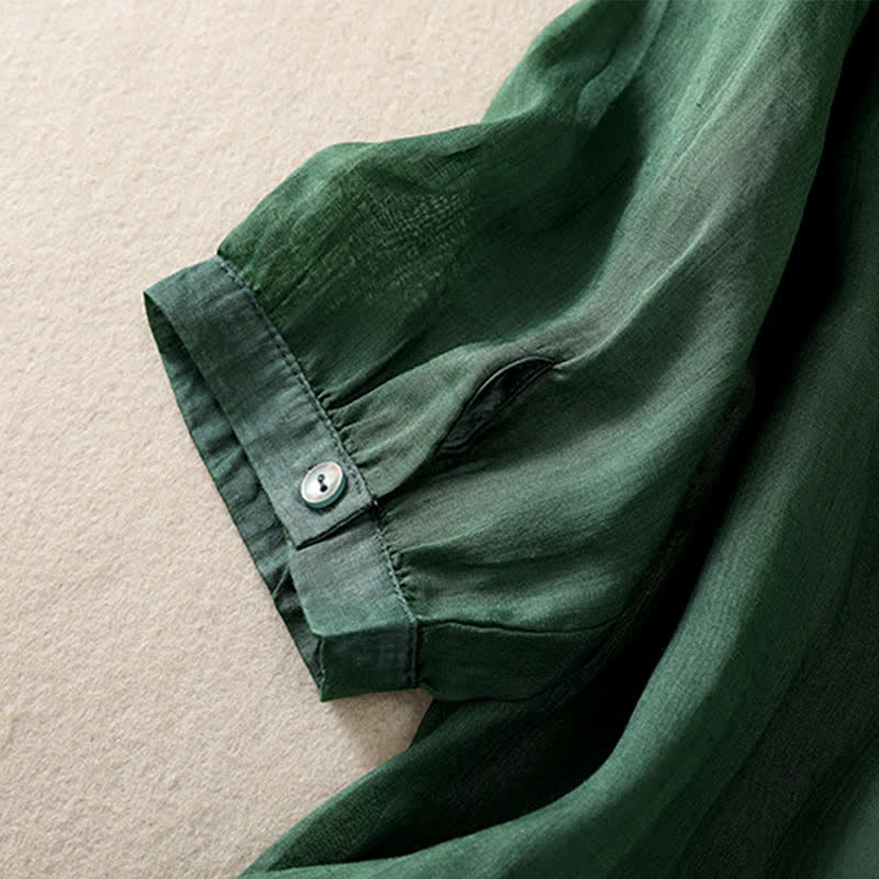 Buddha Stones Koszula damska z krótkim rękawem i okrągłym dekoltem, haftowana w kwiaty w stylu retro - image 4