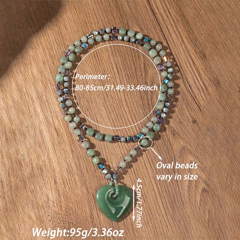Buddha Stones Naszyjnik z koralikami Love Heart Luck z kwarcu różowego i zielonego awenturynu - image 5