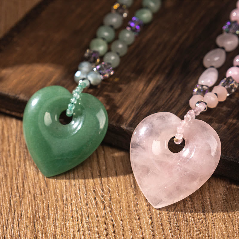Buddha Stones Naszyjnik z koralikami Love Heart Luck z kwarcu różowego i zielonego awenturynu - image 9