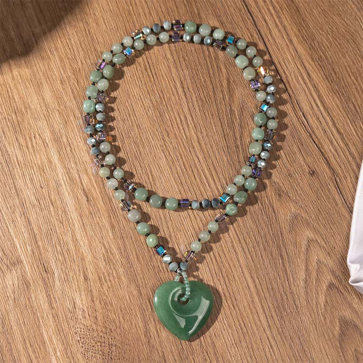 Buddha Stones Naszyjnik z koralikami Love Heart Luck z kwarcu różowego i zielonego awenturynu - image 4
