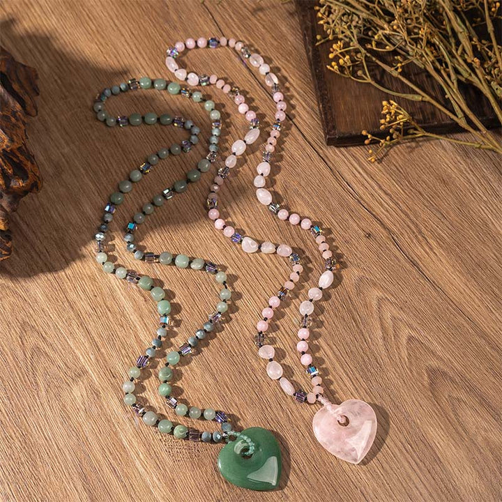 Buddha Stones Naszyjnik z koralikami Love Heart Luck z kwarcu różowego i zielonego awenturynu - image 8