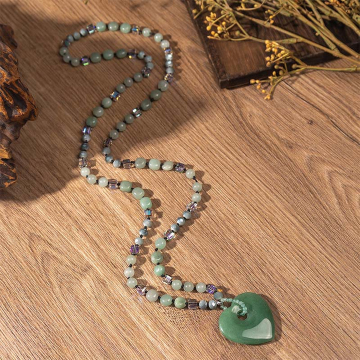 Buddha Stones Naszyjnik z koralikami Love Heart Luck z kwarcu różowego i zielonego awenturynu - Zielony awenturyn - image 3