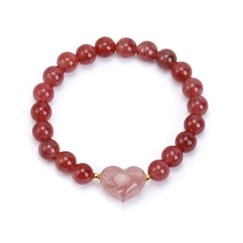 Buddha Stones Bransoletka duchowa z naturalnym ametystem, zielonym awenturynem, tygrysim okiem i kwarcem truskawkowym w kształcie serca - Kwarc truskawkowy (obwód nadgarstka 14-16 cm) - image 25