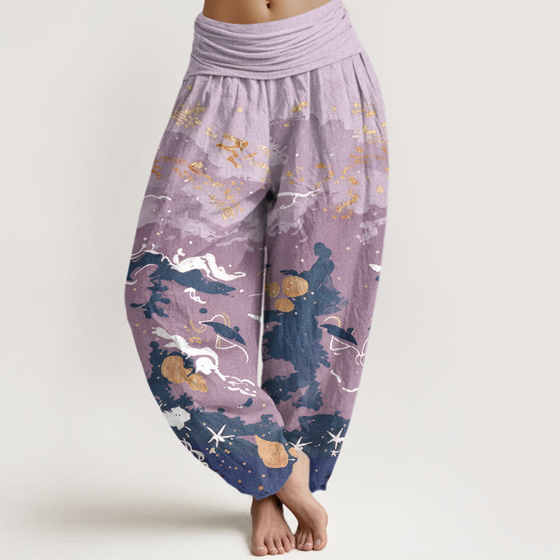 Buddha Stones Spodnie damskie typu harem z elastyczną talią i falami w kształcie nieba - Lawenda - US16, UK/AU20, EU48 (3XL) - image 8