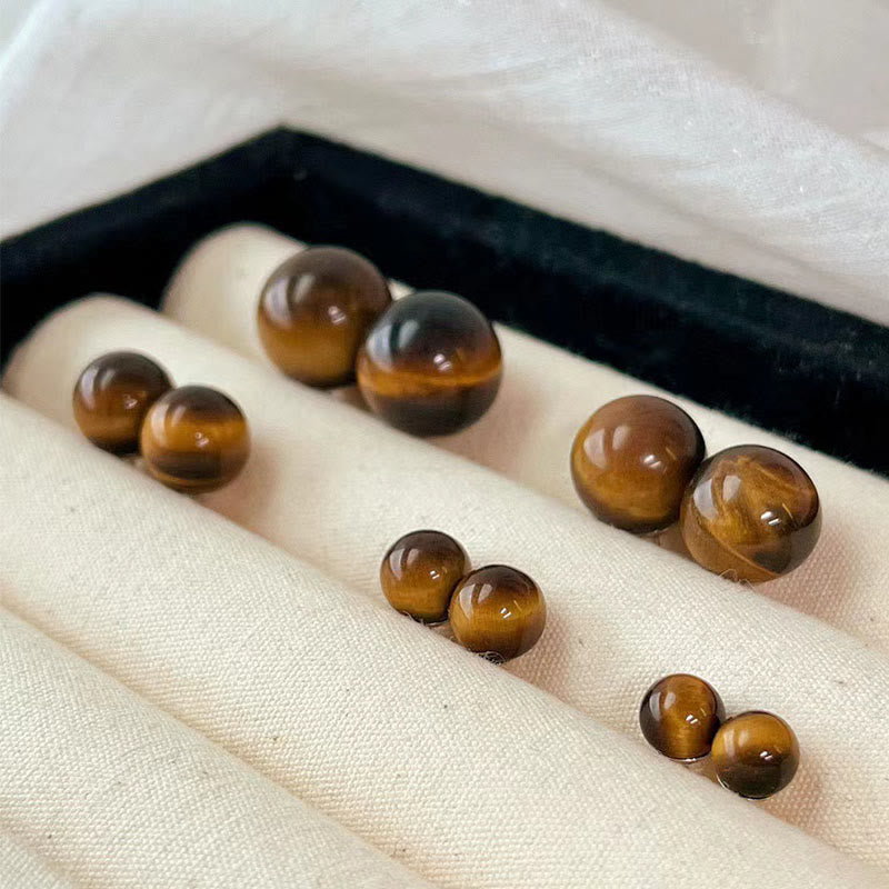 Buddha Stones Proste okrągłe kolczyki ochronne w stylu retro z tygrysim okiem - image 8