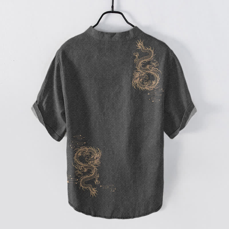 Buddha Stones Koszula męska z krótkim rękawem Cotton Dragon zapinana na pół guzika - image 1