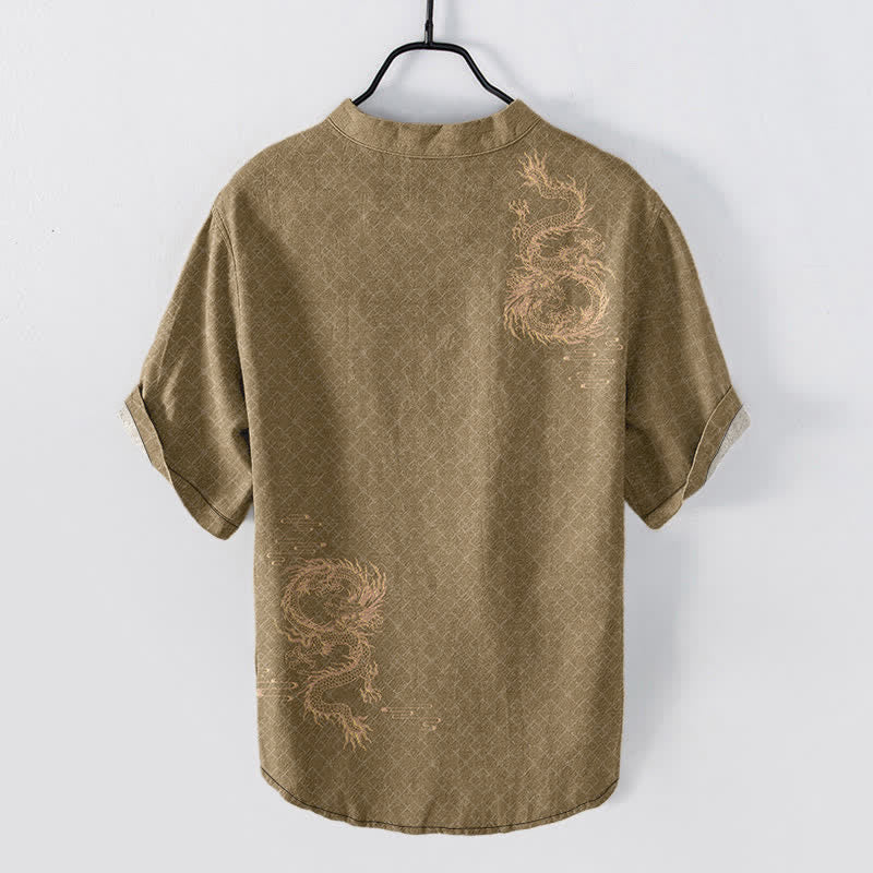 Buddha Stones Koszula męska z krótkim rękawem Cotton Dragon zapinana na pół guzika - image 6