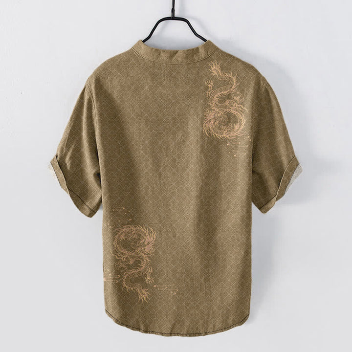 Buddha Stones Koszula męska z krótkim rękawem Cotton Dragon zapinana na pół guzika - image 6