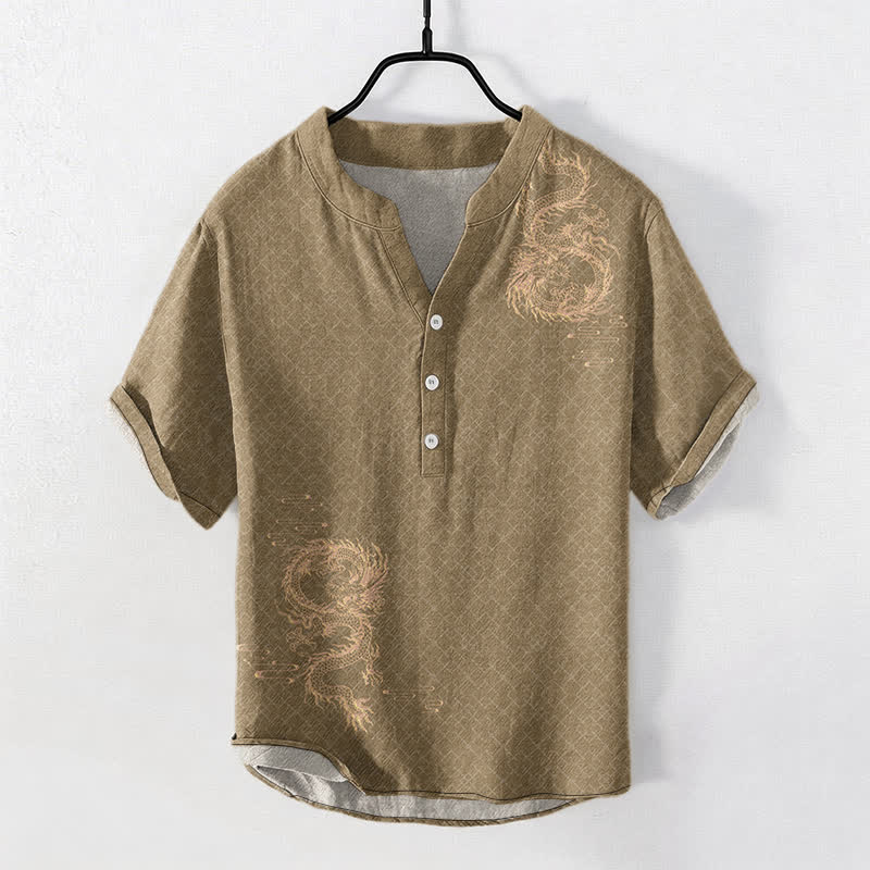 Buddha Stones Koszula męska z krótkim rękawem Cotton Dragon zapinana na pół guzika - image 5