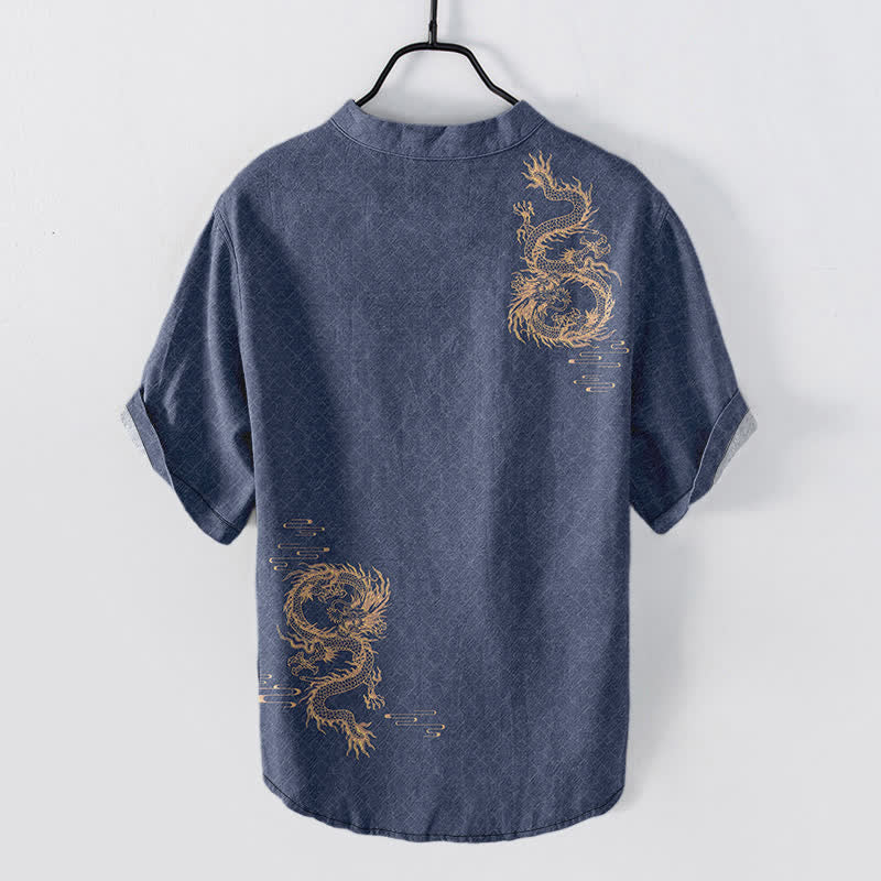 Buddha Stones Koszula męska z krótkim rękawem Cotton Dragon zapinana na pół guzika - image 8