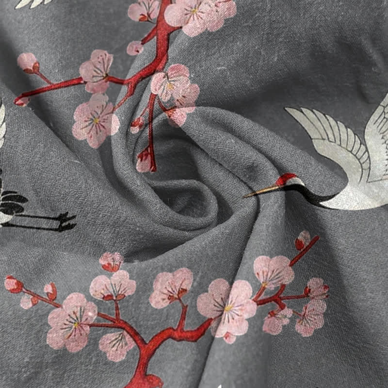 Buddha Stones Koszula męska z krótkim rękawem henley „Crane Plum Blossom” - image 4