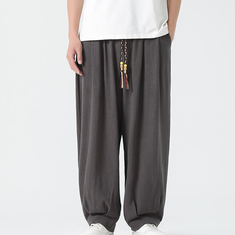 Buddha Stones Letnie spodnie męskie ze ściągaczem i prostą nogawką, w jednolitym kolorze, do kostki - DimGray - US/UK/AU46， EU56 (5XL) - image 7