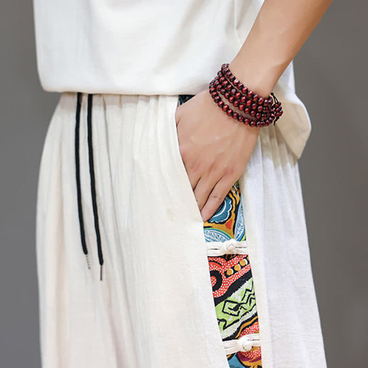 Buddha Stones Letnie, plemienne, męskie spodnie Capri ze zwężanymi nogawkami i kieszeniami, z bocznymi paskami i ściągaczem w pasie - image 7