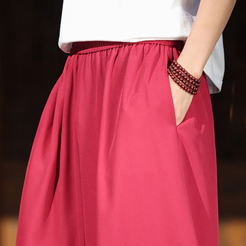 Buddha Stones Letnie bawełniane spodnie męskie z szerokimi nogawkami i haftowanym brzegiem, z elastyczną talią i kieszeniami - image 13