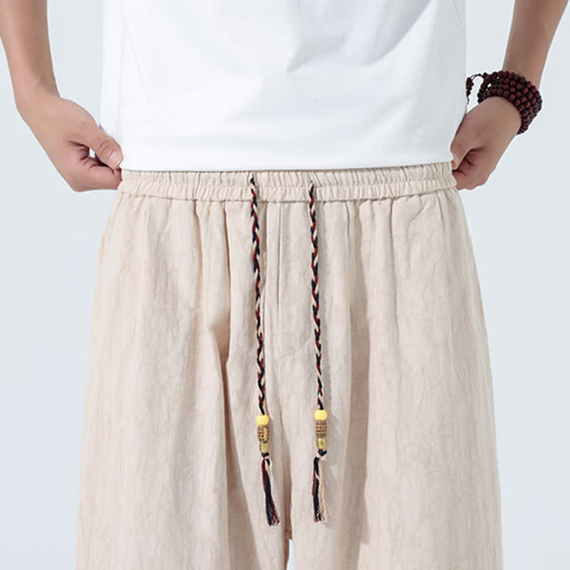 Buddha Stones Letnie spodnie capri z elastyczną talią i ściągaczem dla mężczyzn - image 13