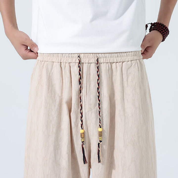 Buddha Stones Letnie spodnie capri z elastyczną talią i ściągaczem dla mężczyzn - image 13