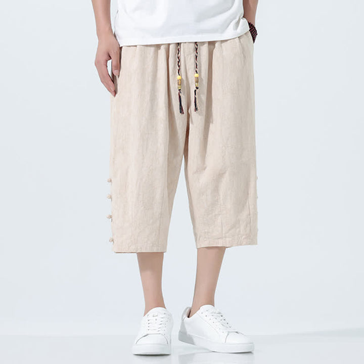 Buddha Stones Letnie spodnie capri z elastyczną talią i ściągaczem dla mężczyzn - image 11