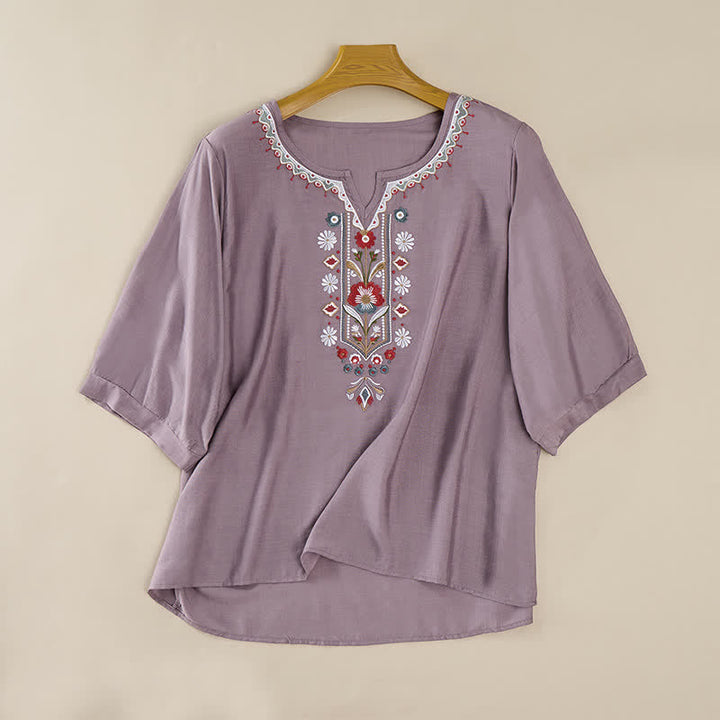 Damskie koszulki z haftem „Buddha Stones Spring Boho” z rękawami do łokci - image 7