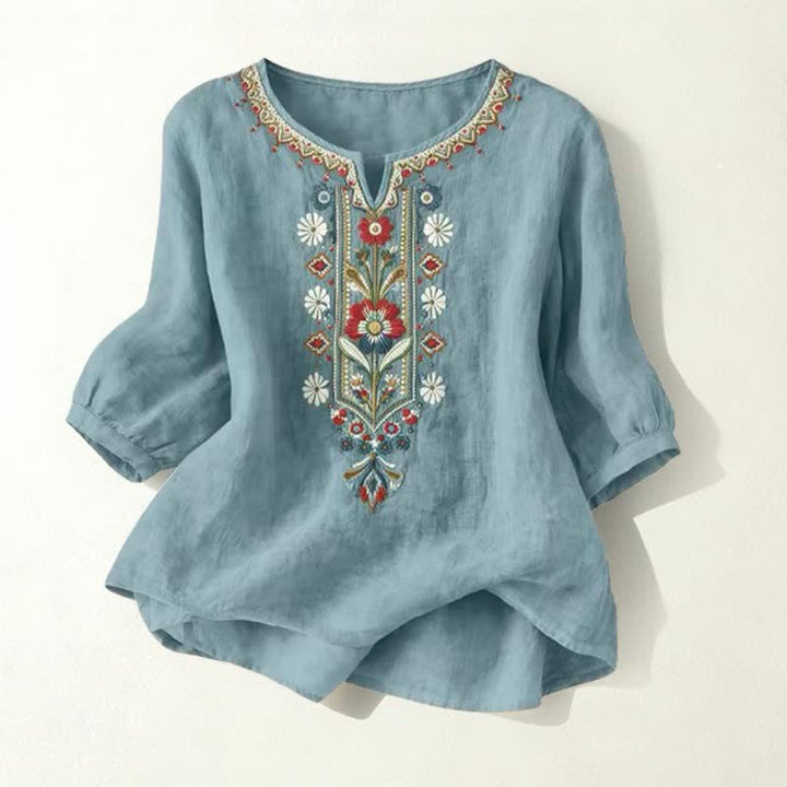 Damskie koszulki z haftem „Buddha Stones Spring Boho” z rękawami do łokci - Cyraneczka - US16, UK/AU20, EU48 (3XL) - image 25