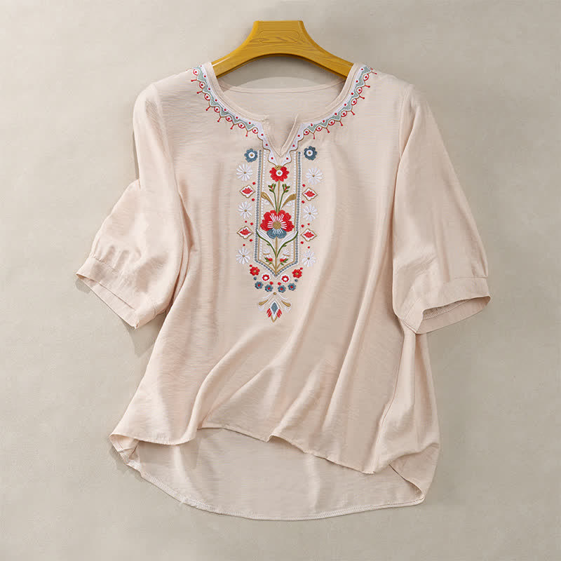 Damskie koszulki z haftem „Buddha Stones Spring Boho” z rękawami do łokci - Beżowy - US16, UK/AU20, EU48 (3XL) - image 13