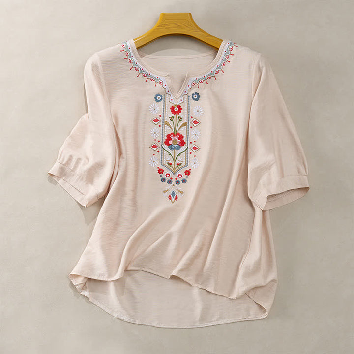 Damskie koszulki z haftem „Buddha Stones Spring Boho” z rękawami do łokci - Beżowy - US16, UK/AU20, EU48 (3XL) - image 13