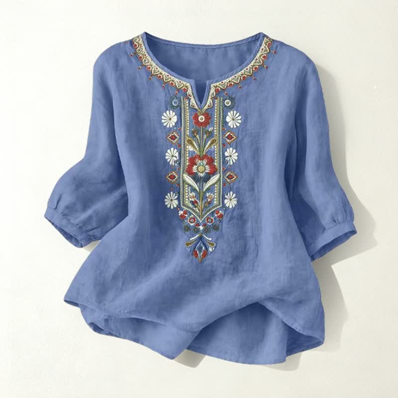 Damskie koszulki z haftem „Buddha Stones Spring Boho” z rękawami do łokci - DenimBlue - US16, UK/AU20, EU48 (3XL) - image 26
