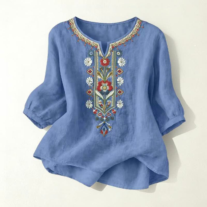Damskie koszulki z haftem „Buddha Stones Spring Boho” z rękawami do łokci - DenimBlue - US16, UK/AU20, EU48 (3XL) - image 26