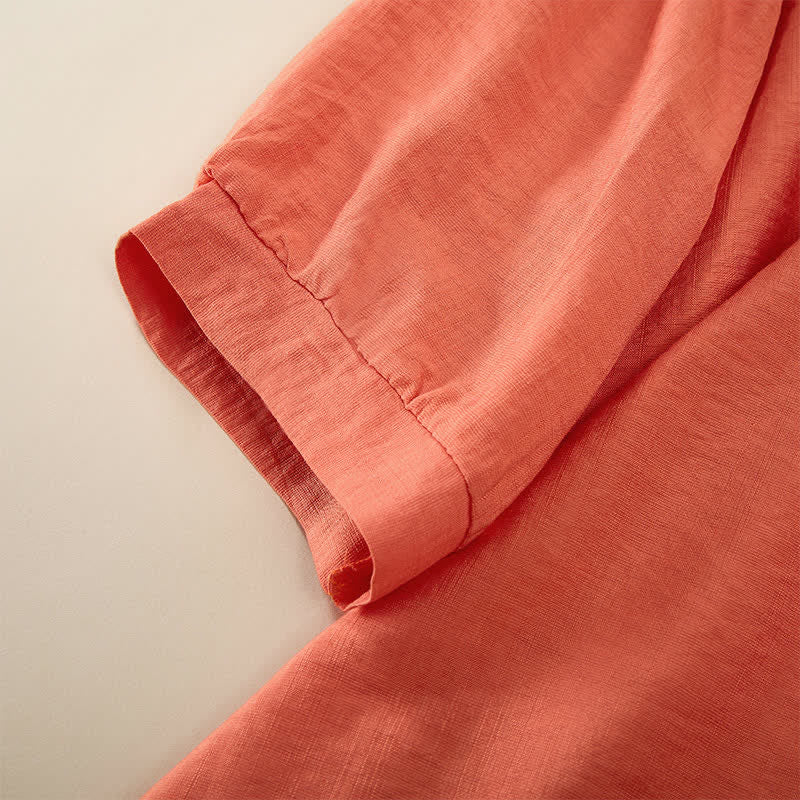 Buddha Stones Wiosenne koszulki damskie w stylu boho z haftowaną bawełną i lnem, z rękawami do łokcia - image 5