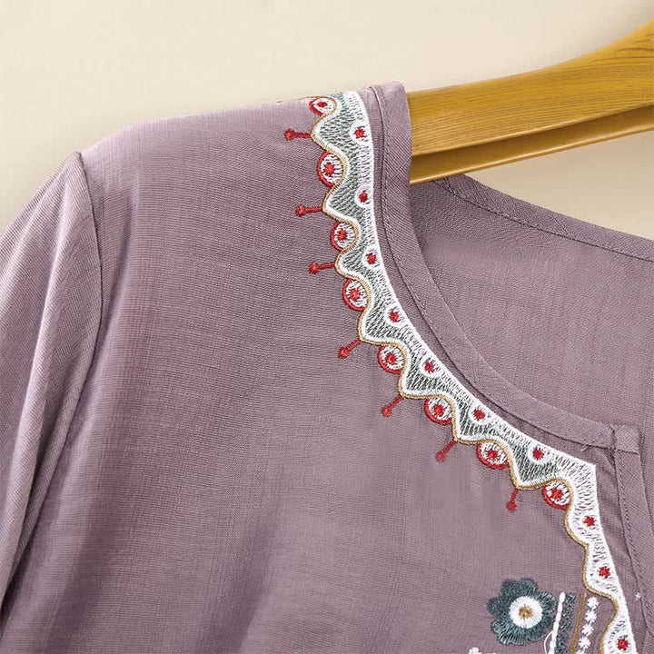 Damskie koszulki z haftem „Buddha Stones Spring Boho” z rękawami do łokci - image 10