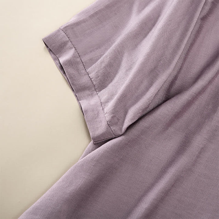 Buddha Stones Wiosenne koszulki damskie w stylu boho z haftowaną bawełną i lnem, z rękawami do łokcia - image 11