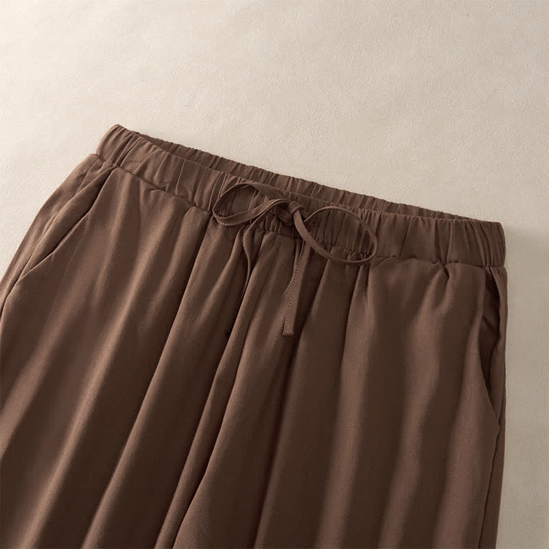 Buddha Stones Letnie damskie spodnie zwężane w jednolitym kolorze z koronką i kieszeniami - image 1