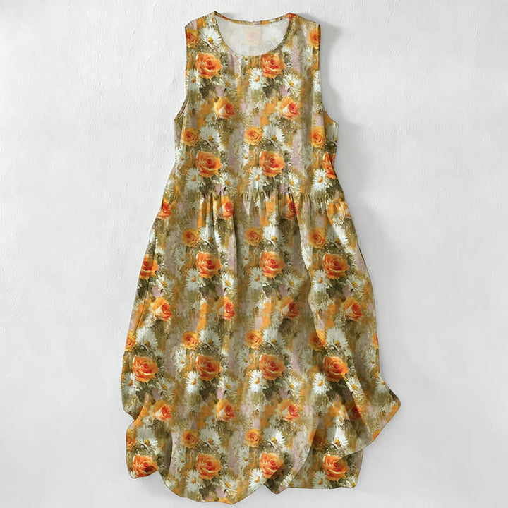 Buddha Stones Casual Plain Handmade Plaid Midi Dress Bawełniana sukienka bez rękawów z kieszeniami - Żółtozielony - US16, UK/AU20, EU48 (3XL) - image 18