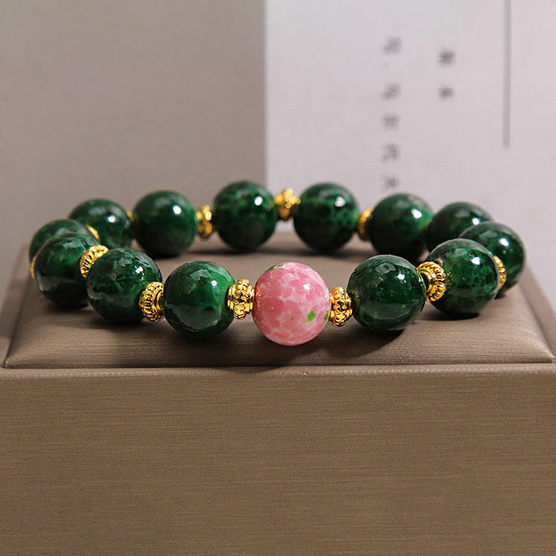 Buddha Stones Zielona bransoletka z Liuli Glass Blessings - Szkło Liuli (obwód nadgarstka: 15-16 cm) - image 0