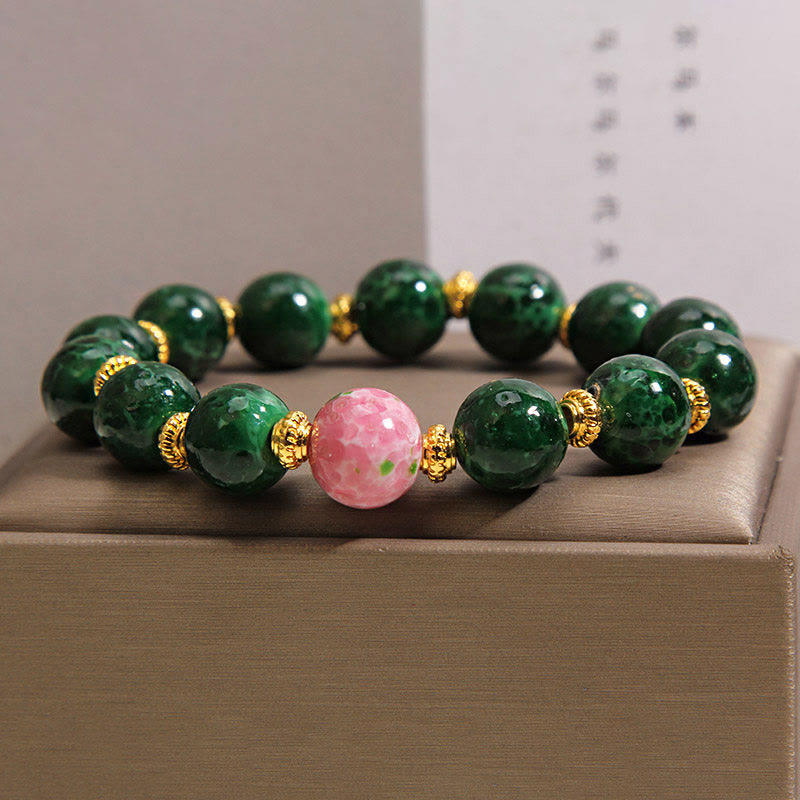 Buddha Stones Zielona bransoletka z Liuli Glass Blessings - image 2