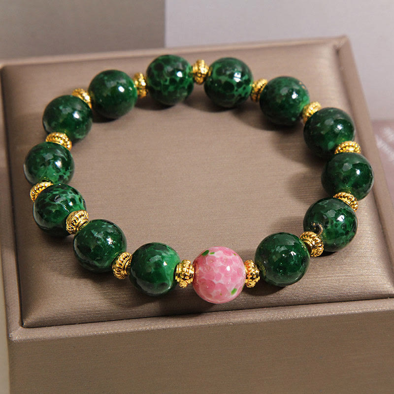 Buddha Stones Zielona bransoletka z Liuli Glass Blessings - image 3