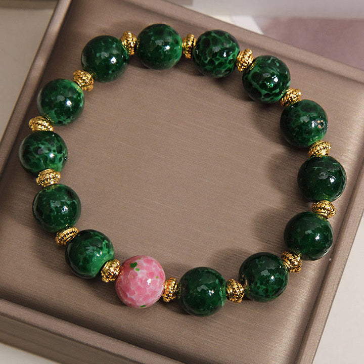 Buddha Stones Zielona bransoletka z Liuli Glass Blessings - image 4