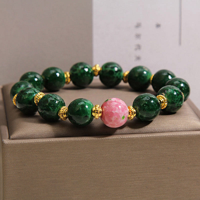 Buddha Stones Zielona bransoletka z Liuli Glass Blessings - image 1