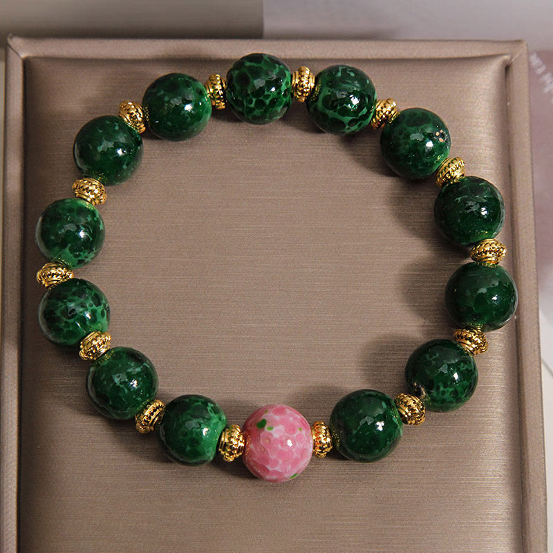 Buddha Stones Zielona bransoletka z Liuli Glass Blessings - image 5