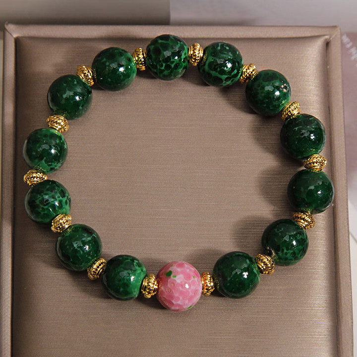 Buddha Stones Zielona bransoletka z Liuli Glass Blessings - image 6