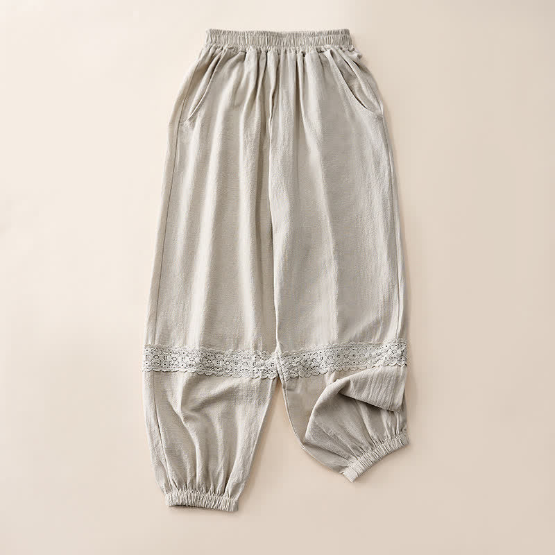 Buddha Stones Letnie, retro, koronkowe, patchworkowe spodnie capri damskie z wysokim stanem i kieszeniami - Bielizna - US12, UK/AU16, EU44 (3XL) - image 0