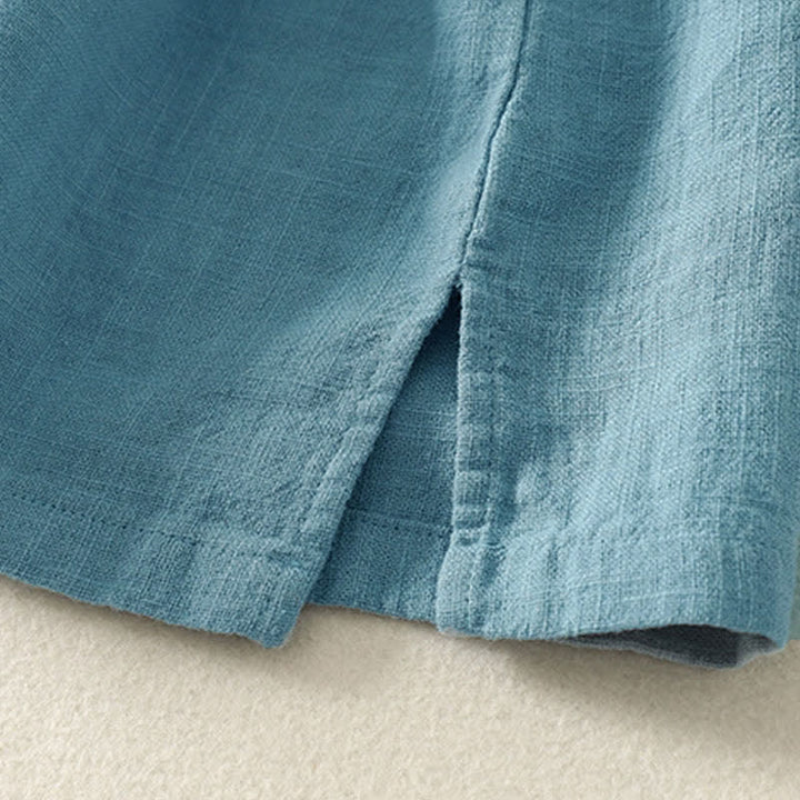 Buddha Stones Letnia damska koszula z krótkim rękawem i stójką z guzikami z bawełny - image 4