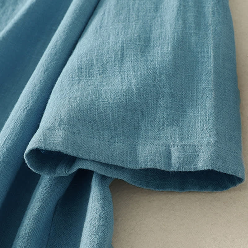 Buddha Stones Letnia damska koszula z krótkim rękawem i stójką z guzikami z bawełny - image 2