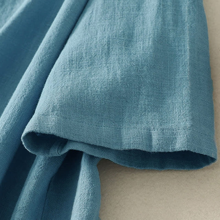 Buddha Stones Letnia damska koszula z krótkim rękawem i stójką z guzikami z bawełny - image 2