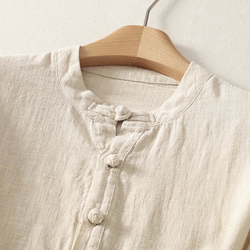 Buddha Stones Letnia damska koszula z krótkim rękawem i stójką z guzikami z bawełny - image 7