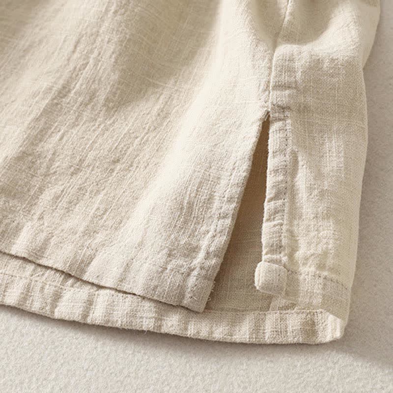 Buddha Stones Letnia damska koszula z krótkim rękawem i stójką z guzikami z bawełny - image 11