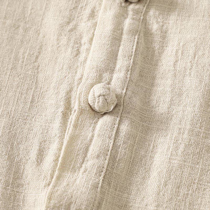 Buddha Stones Letnia damska koszula z krótkim rękawem i stójką z guzikami z bawełny - image 10