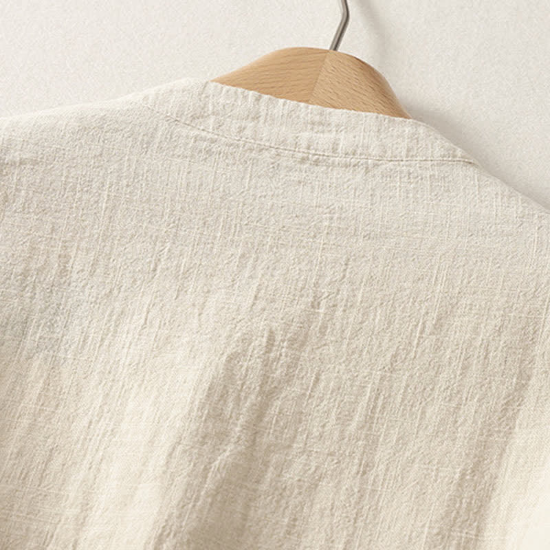 Buddha Stones Letnia damska koszula z krótkim rękawem i stójką z guzikami z bawełny - image 8